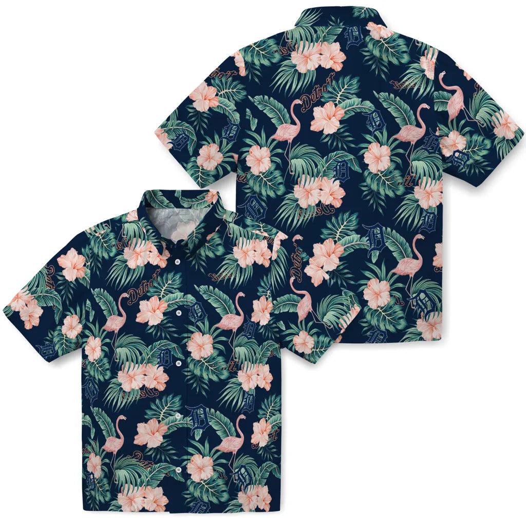 Detroit Tigers Hawaiian Shirt - Flamingo and Hibiscus | Moonbestprint