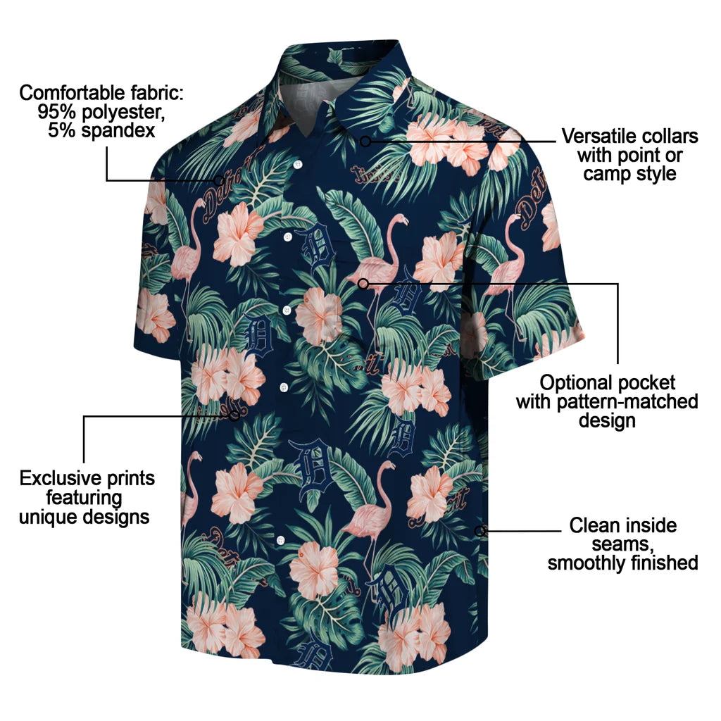 Detroit Tigers Hawaiian Shirt - Flamingo and Hibiscus | Moonbestprint