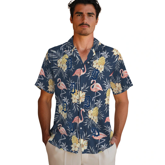 Detroit Tigers Hawaiian Shirt - Flamingo Hibiscus | Moonbestprint