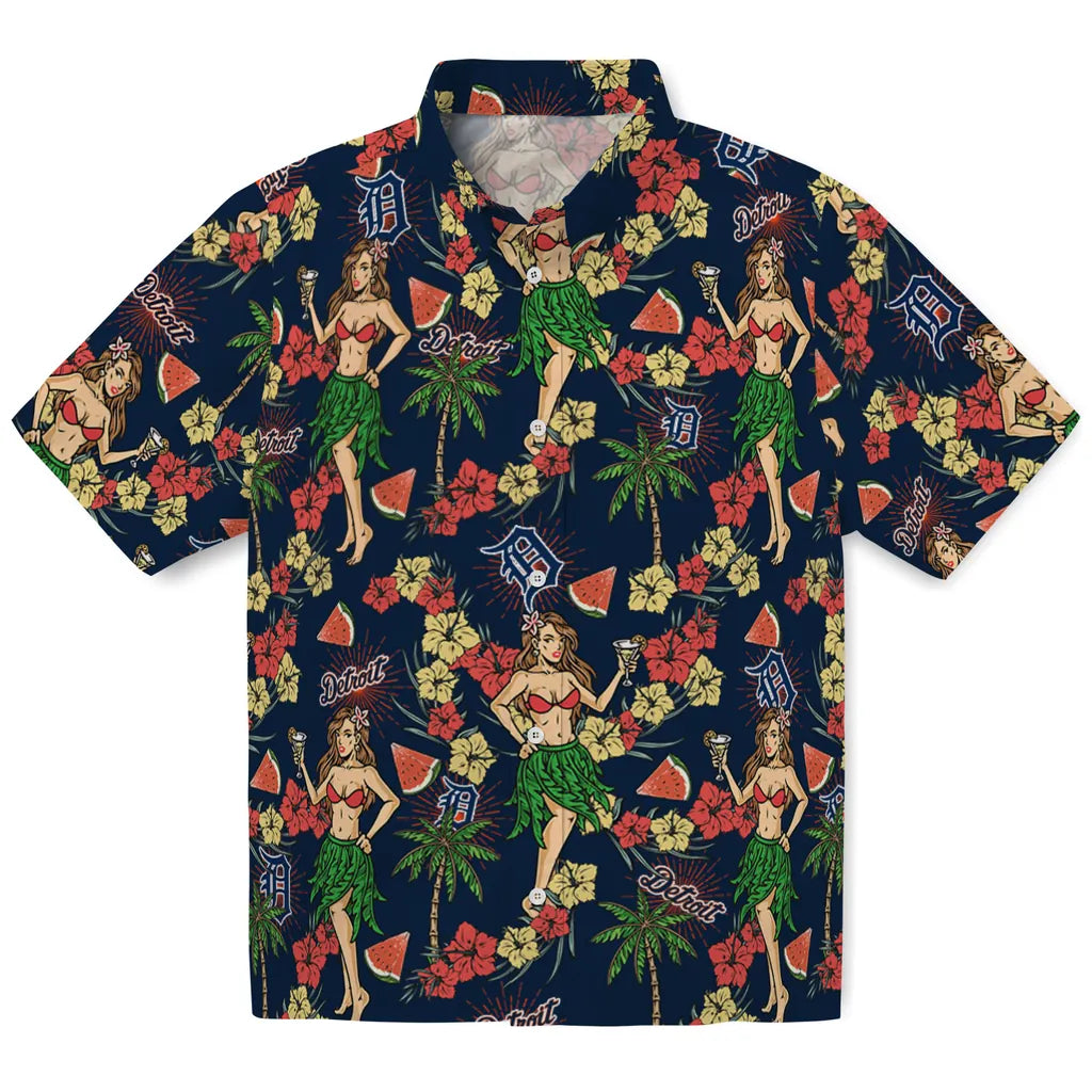 Detroit Tigers Hawaiian Shirt - Hawaiian Girls Design | Moonbestprint