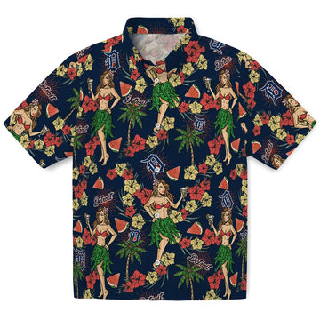 Detroit Tigers Hawaiian Shirt - Hawaiian Girls Design | Moonbestprint