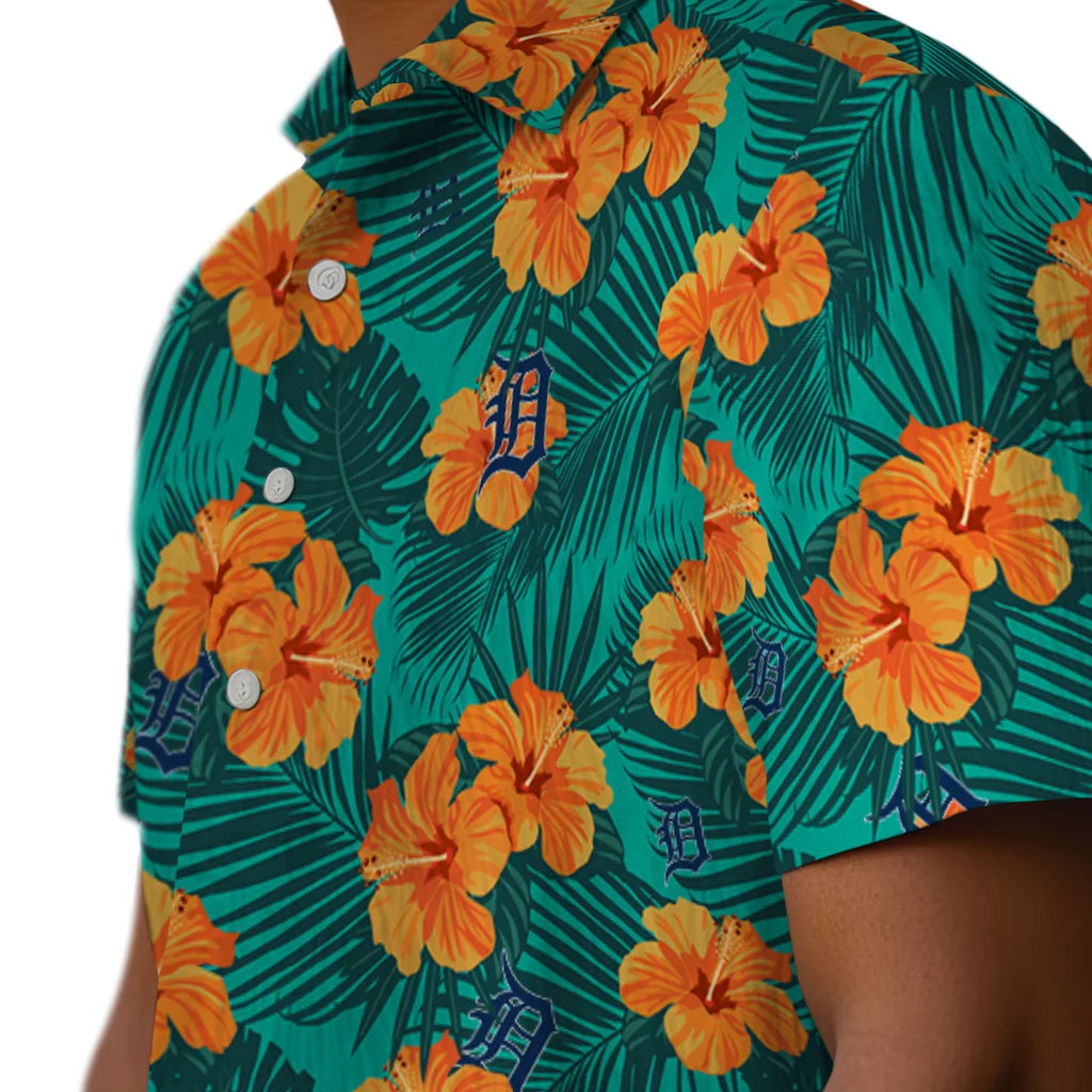 Detroit Tigers Hawaiian Shirt - Hibiscus and Palm Leaves | Moonbestprint