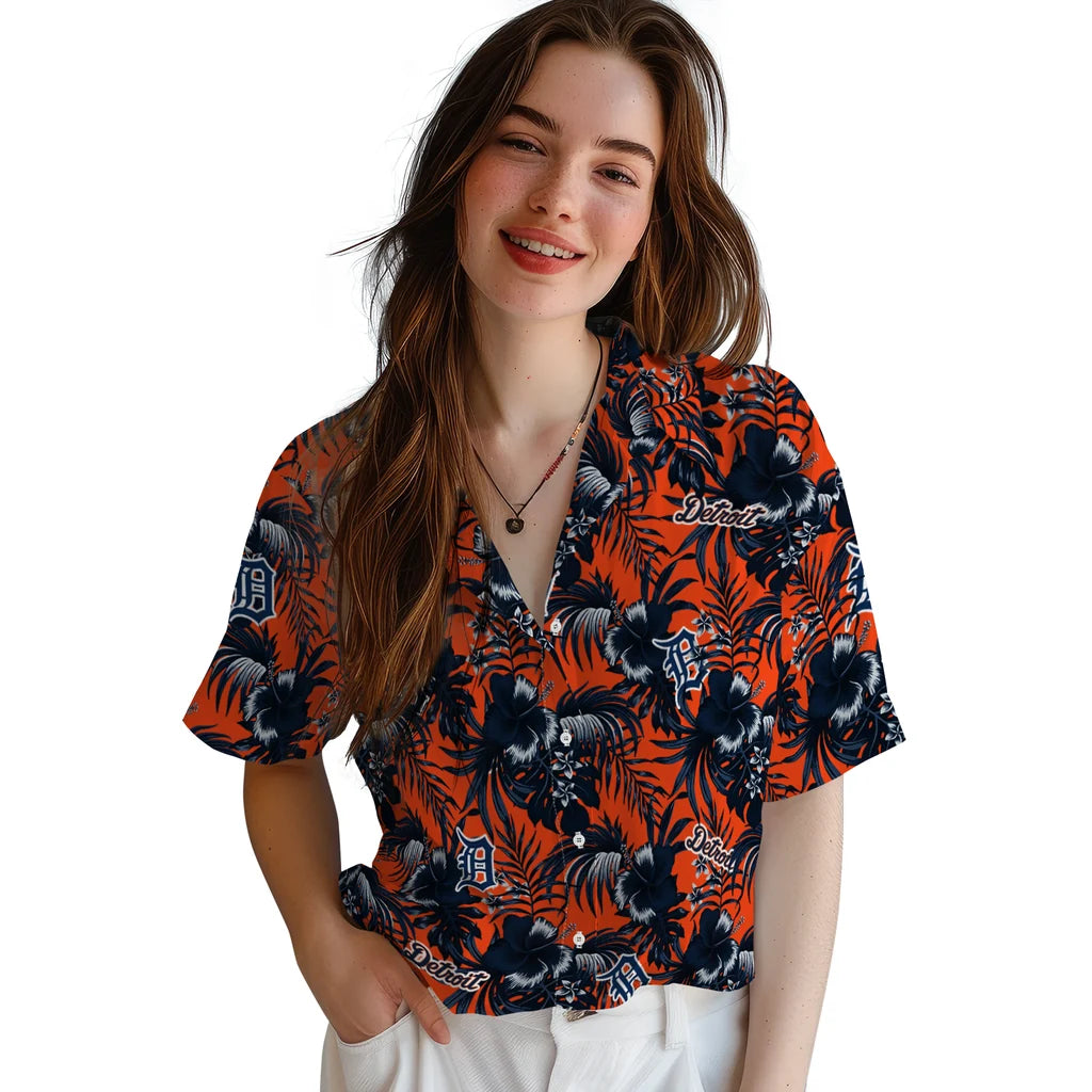 Detroit Tigers Hawaiian Shirt - Hibiscus Exotic | Moonbestprint