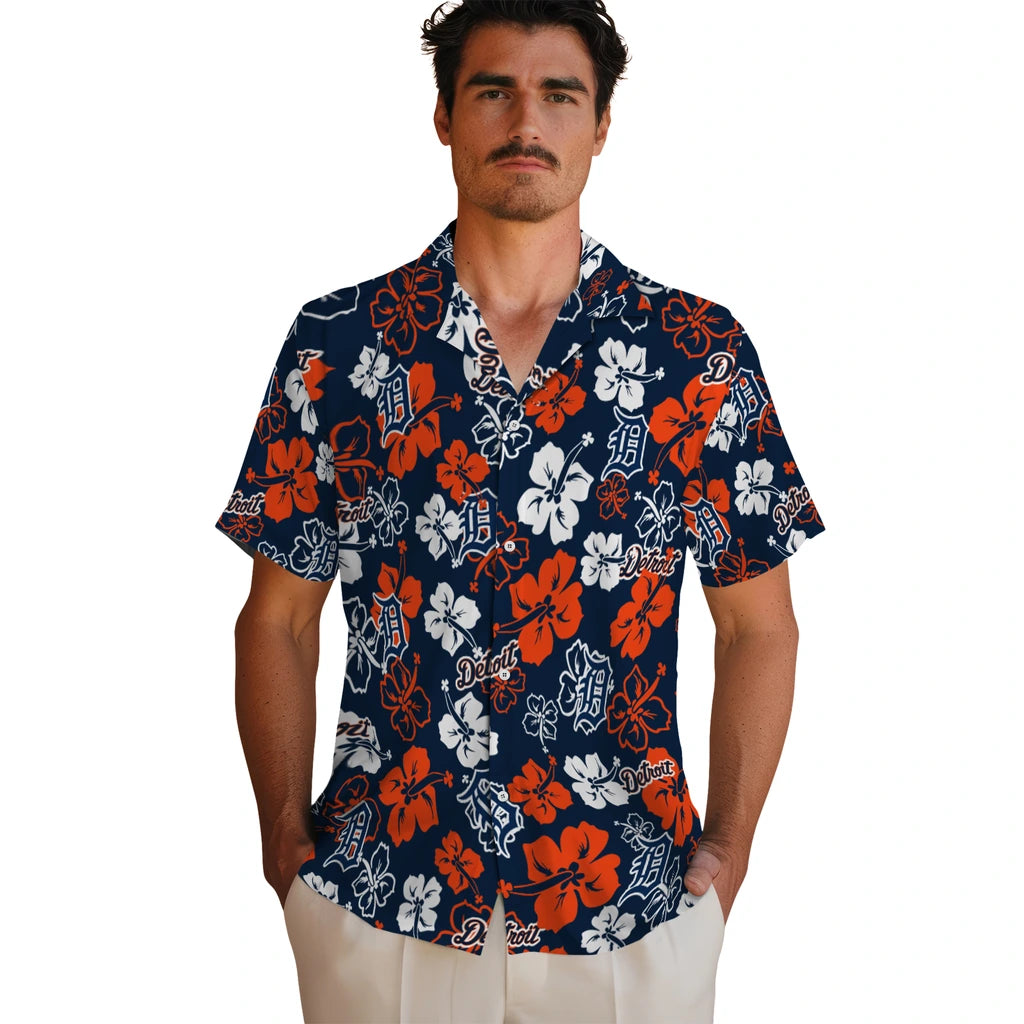 Detroit Tigers Hawaiian Shirt - Hibiscus Flower Design | Moonbestprint