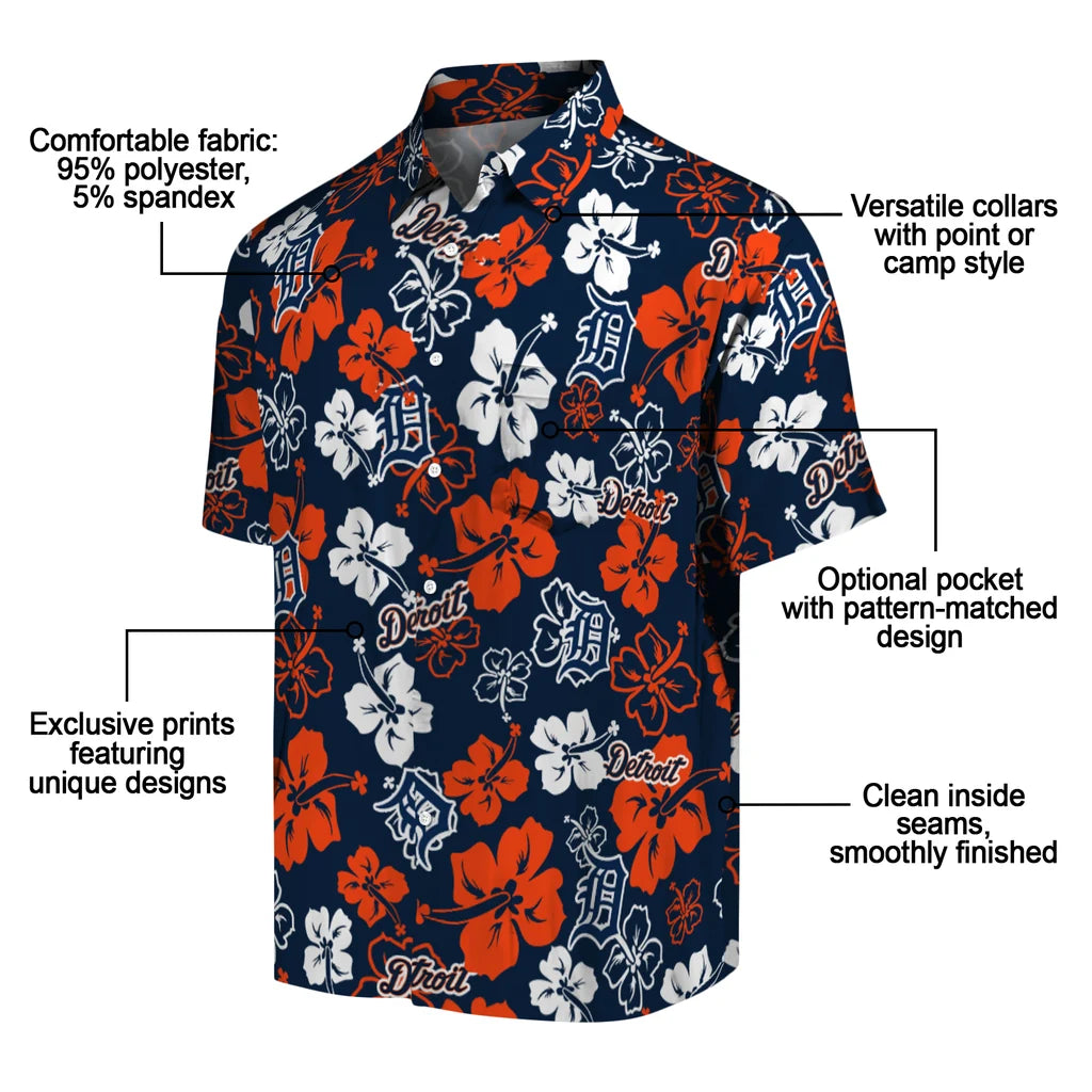 Detroit Tigers Hawaiian Shirt - Hibiscus Flower Design | Moonbestprint