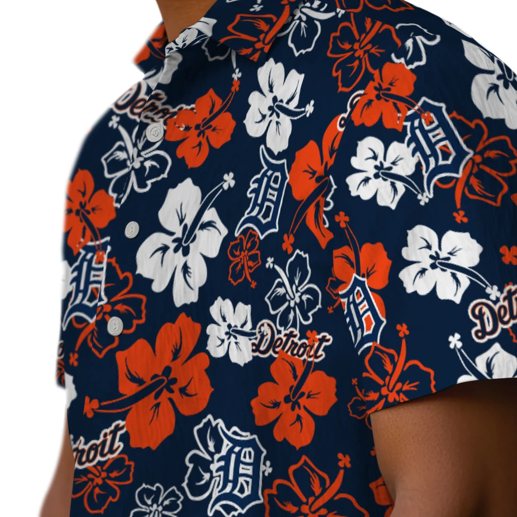 Detroit Tigers Hawaiian Shirt - Hibiscus Flower Design | Moonbestprint