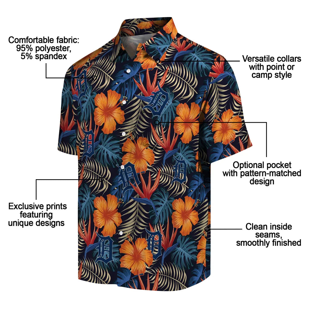 Detroit Tigers Hawaiian Shirt - Hibiscus Foliage | Moonbestprint