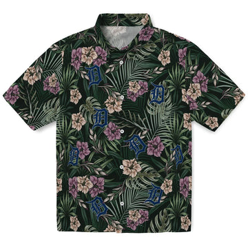 Detroit Tigers Hawaiian Shirt - Hibiscus Leaves Pattern | Moonbestprint