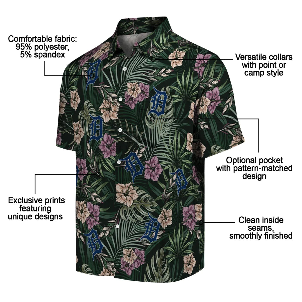 Detroit Tigers Hawaiian Shirt - Hibiscus Leaves Pattern | Moonbestprint