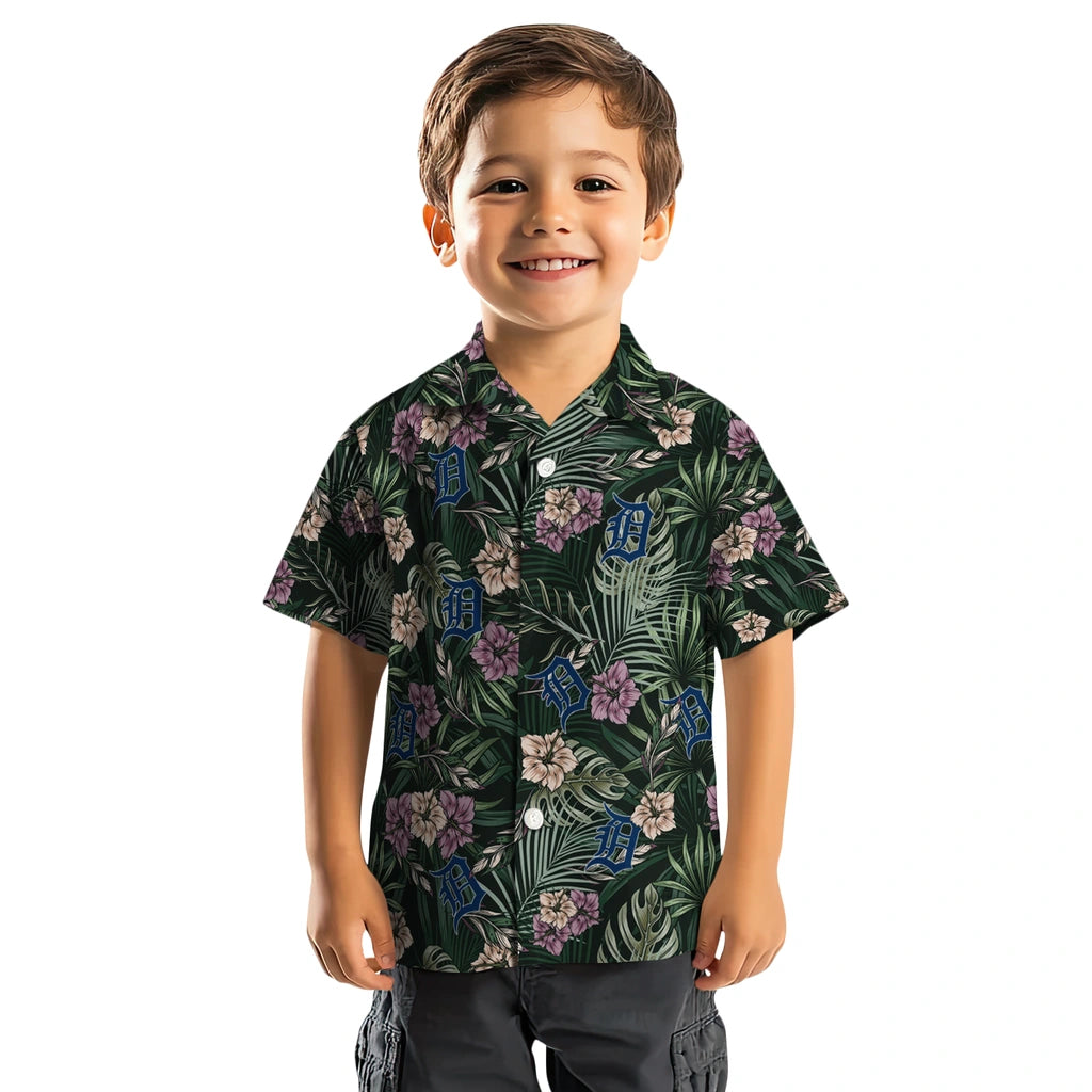 Detroit Tigers Hawaiian Shirt - Hibiscus Leaves Pattern | Moonbestprint