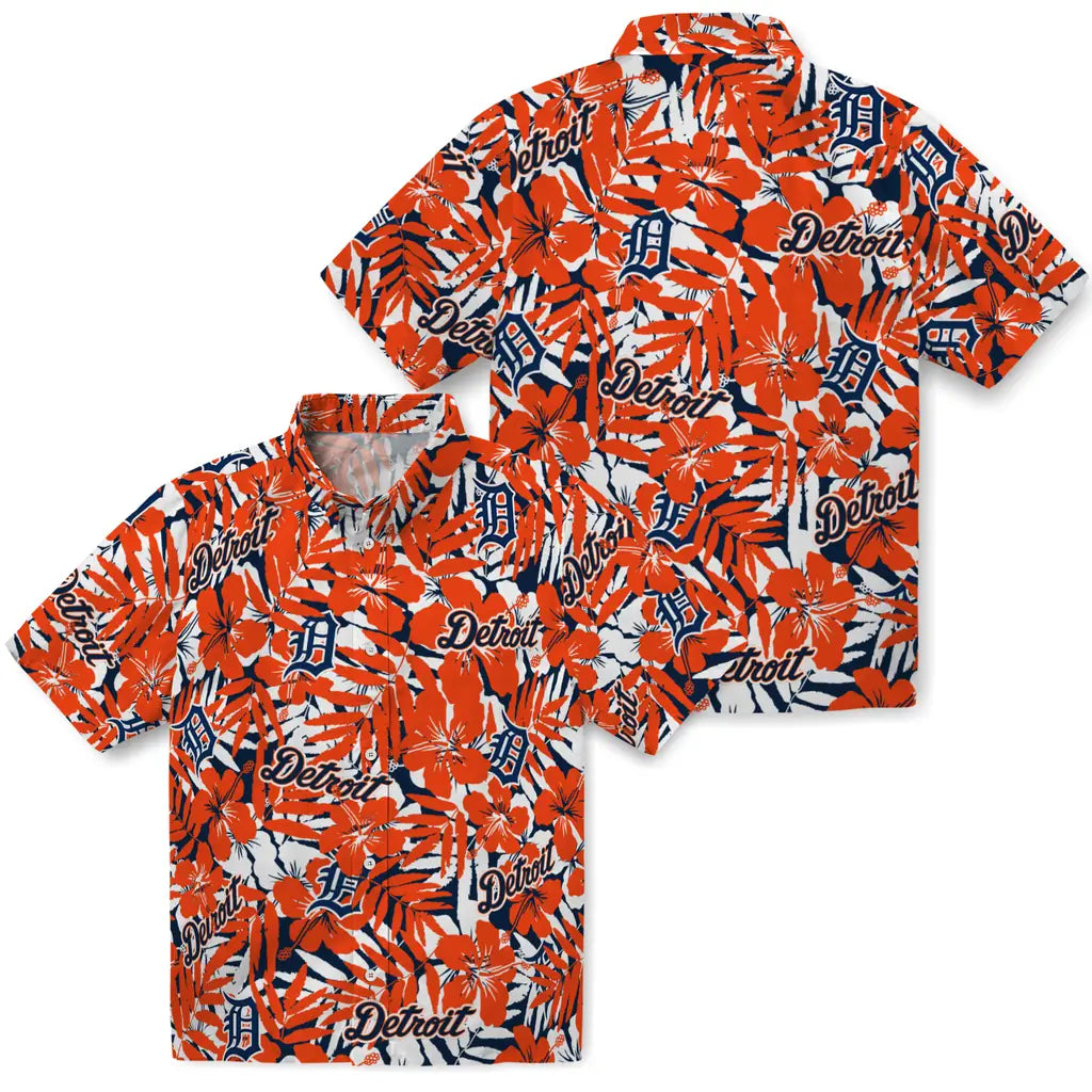 Detroit Tigers Hawaiian Shirt - Hibiscus Overlay | Moonbestprint