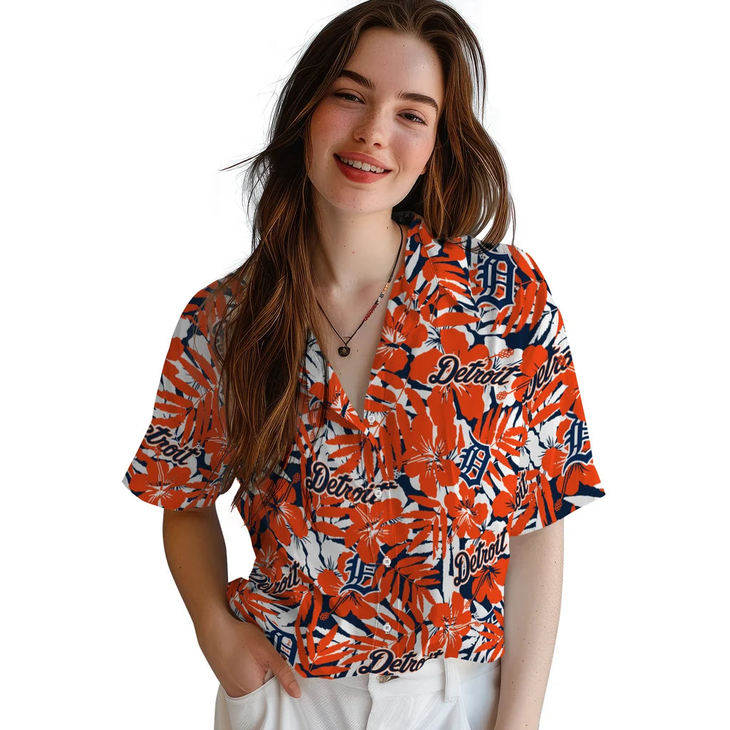 Detroit Tigers Hawaiian Shirt - Hibiscus Overlay | Moonbestprint