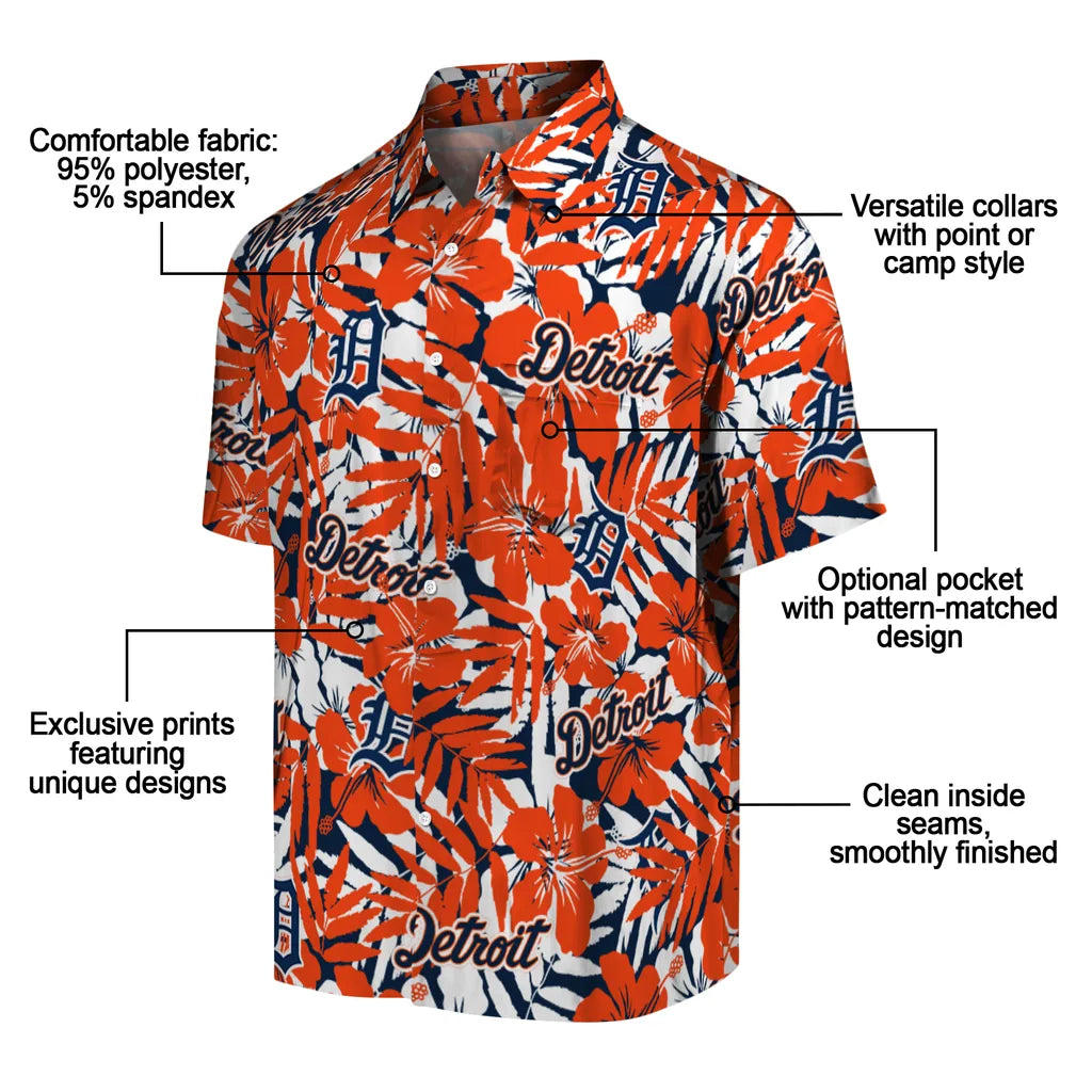 Detroit Tigers Hawaiian Shirt - Hibiscus Overlay | Moonbestprint