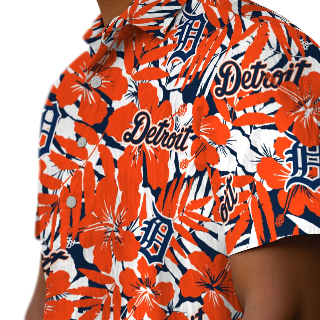 Detroit Tigers Hawaiian Shirt - Hibiscus Overlay | Moonbestprint