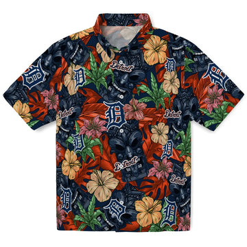Detroit Tigers Hawaiian Shirt - Hibiscus Tiki Jungle | Moonbestprint