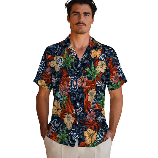 Detroit Tigers Hawaiian Shirt - Hibiscus Tiki Jungle | Moonbestprint