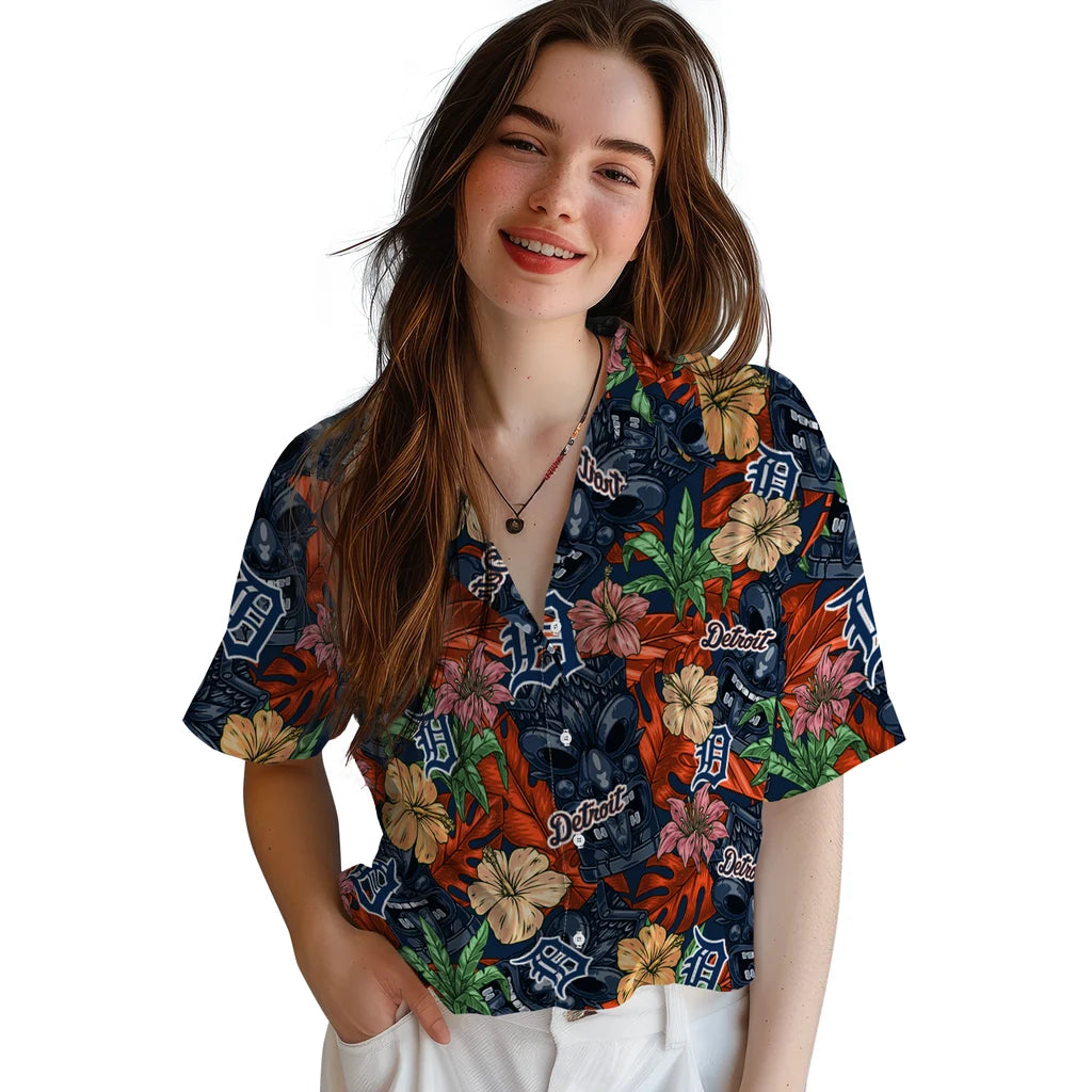 Detroit Tigers Hawaiian Shirt - Hibiscus Tiki Jungle | Moonbestprint