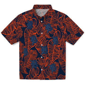 Detroit Tigers Hawaiian Shirt - Leaf Outline | Moonbestprint