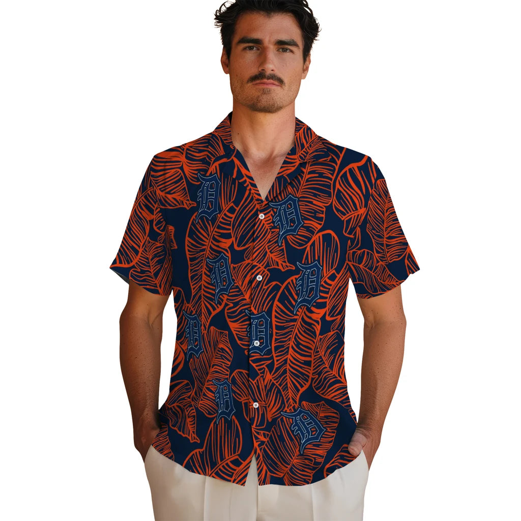 Detroit Tigers Hawaiian Shirt - Leaf Outline | Moonbestprint