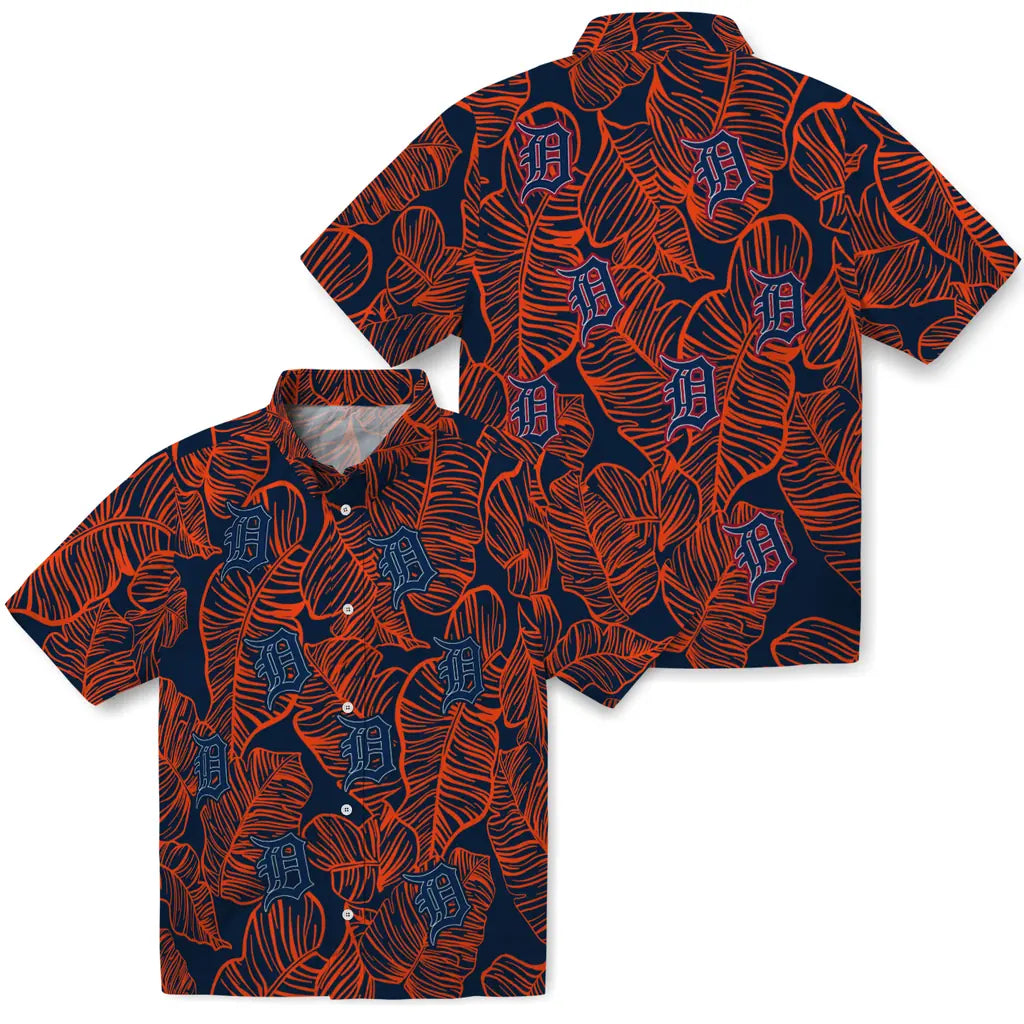 Detroit Tigers Hawaiian Shirt - Leaf Outline | Moonbestprint