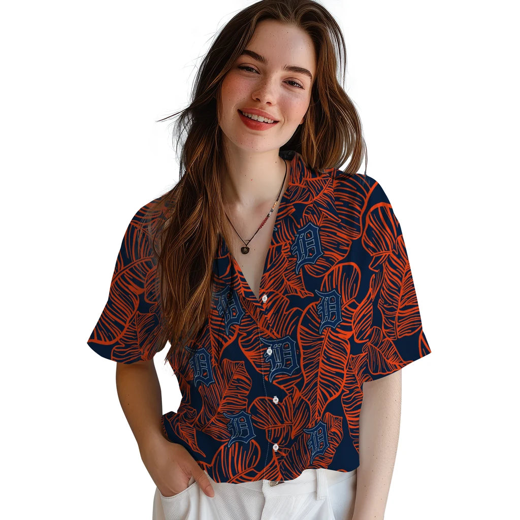 Detroit Tigers Hawaiian Shirt - Leaf Outline | Moonbestprint