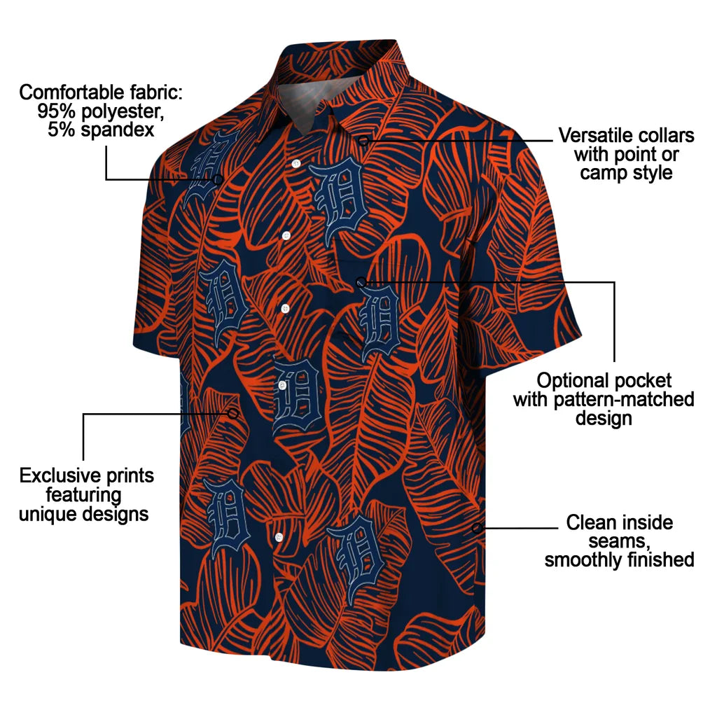 Detroit Tigers Hawaiian Shirt - Leaf Outline | Moonbestprint