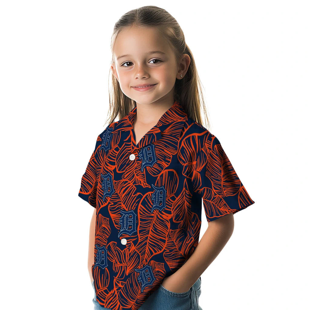 Detroit Tigers Hawaiian Shirt - Leaf Outline | Moonbestprint