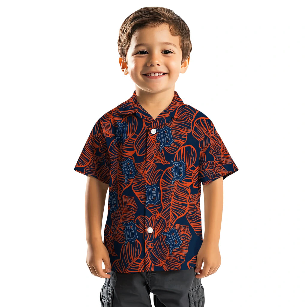 Detroit Tigers Hawaiian Shirt - Leaf Outline | Moonbestprint