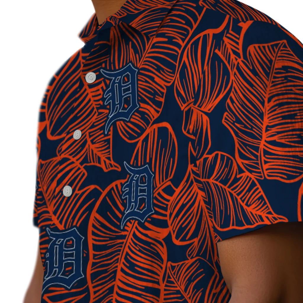Detroit Tigers Hawaiian Shirt - Leaf Outline | Moonbestprint