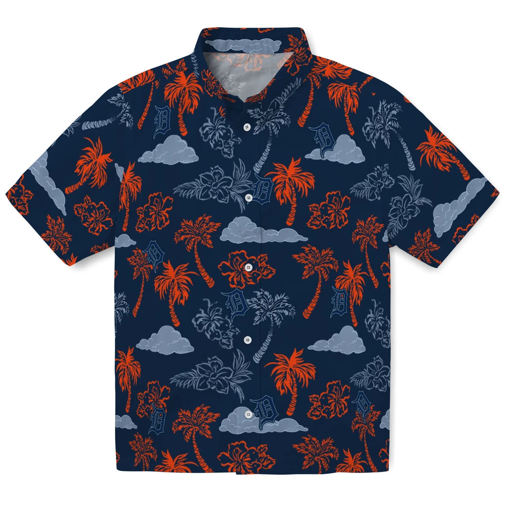 Detroit Tigers Hawaiian Shirt - Palm And Clouds | Moonbestprint