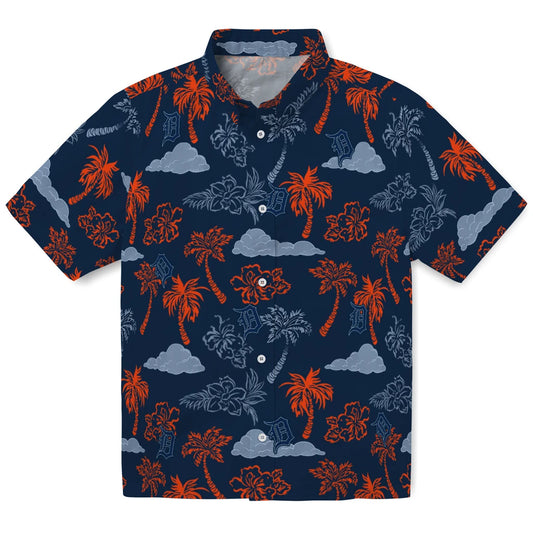 Detroit Tigers Hawaiian Shirt - Palm And Clouds | Moonbestprint