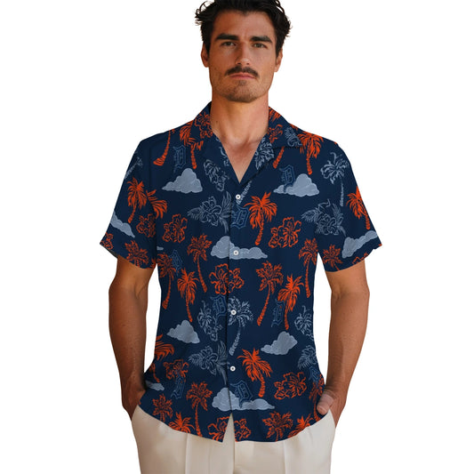 Detroit Tigers Hawaiian Shirt - Palm And Clouds | Moonbestprint