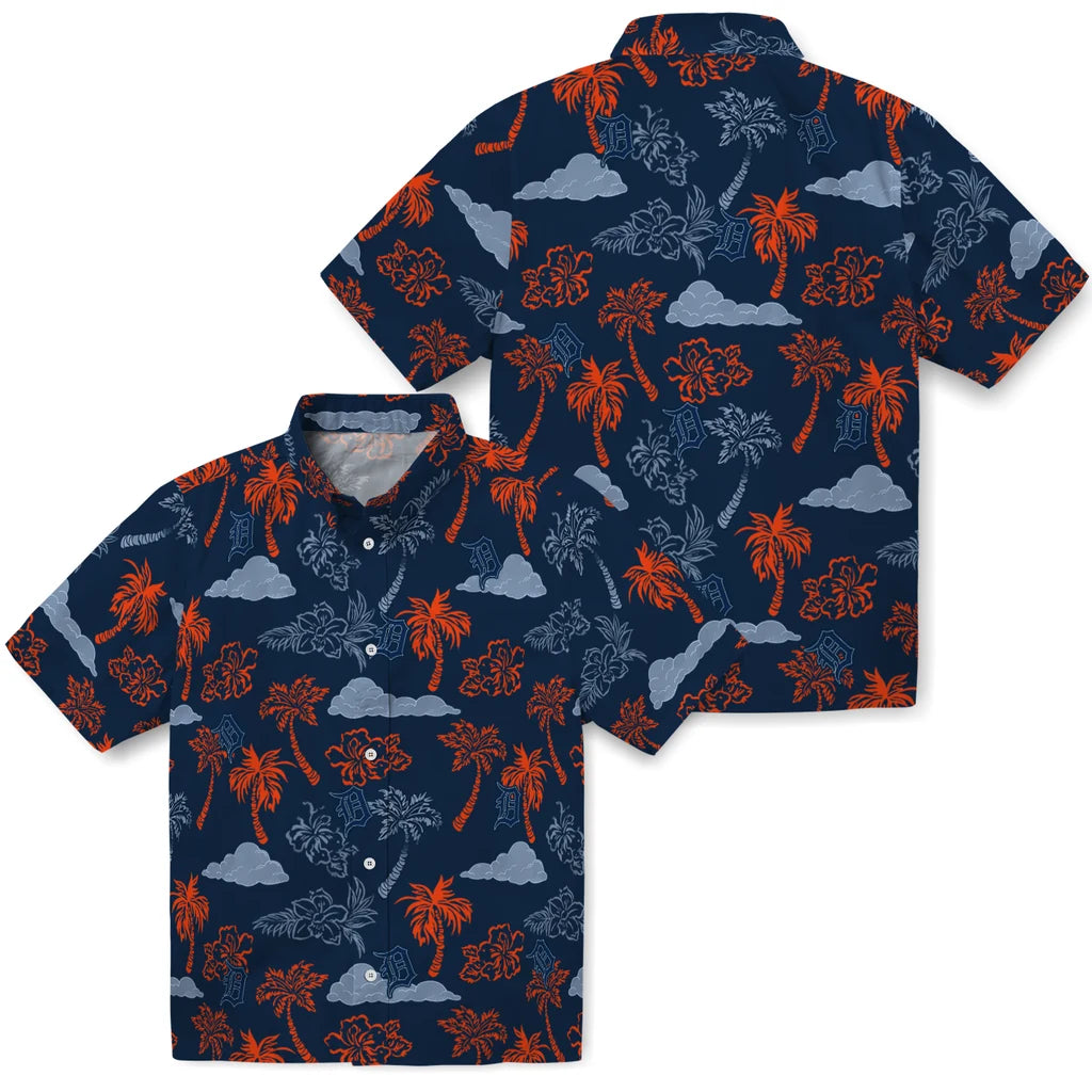Detroit Tigers Hawaiian Shirt - Palm And Clouds | Moonbestprint