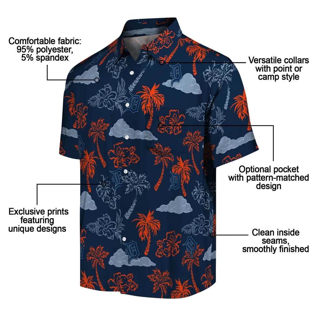 Detroit Tigers Hawaiian Shirt - Palm And Clouds | Moonbestprint