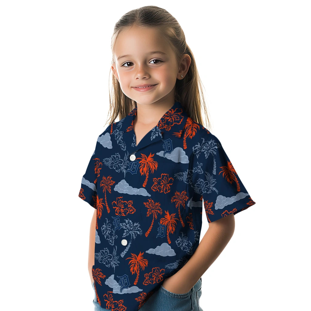 Detroit Tigers Hawaiian Shirt - Palm And Clouds | Moonbestprint