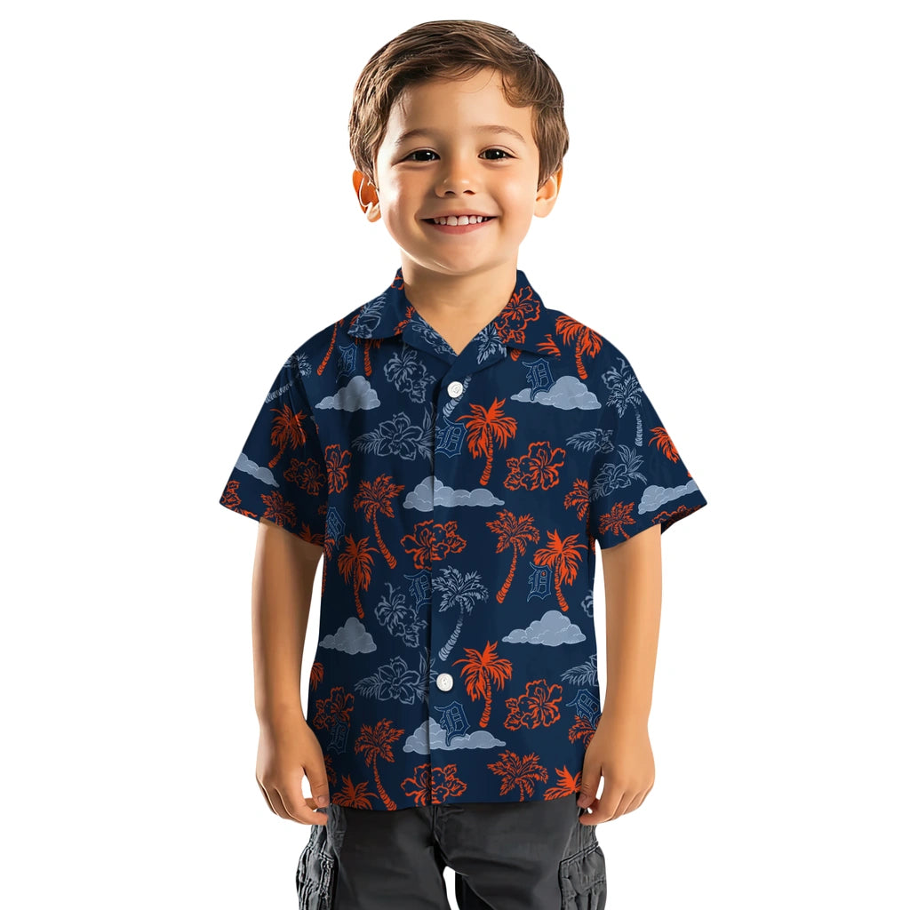 Detroit Tigers Hawaiian Shirt - Palm And Clouds | Moonbestprint