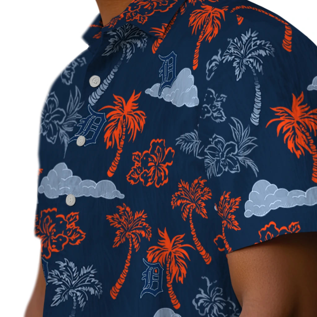 Detroit Tigers Hawaiian Shirt - Palm And Clouds | Moonbestprint