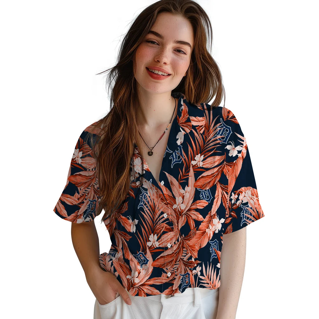 Detroit Tigers Hawaiian Shirt - Palm Leaves | Moonbestprint