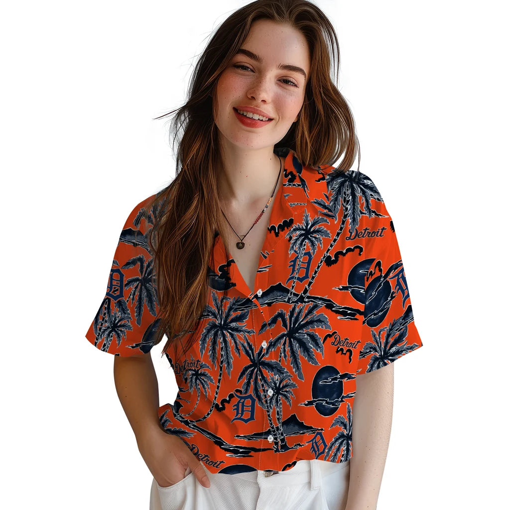 Detroit Tigers Hawaiian Shirt - Palm Sunset | Moonbestprint