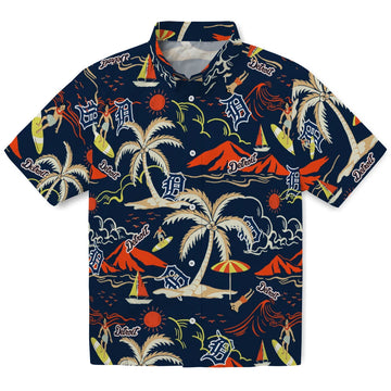 Detroit Tigers Hawaiian Shirt - Palm Tree Island | Moonbestprint