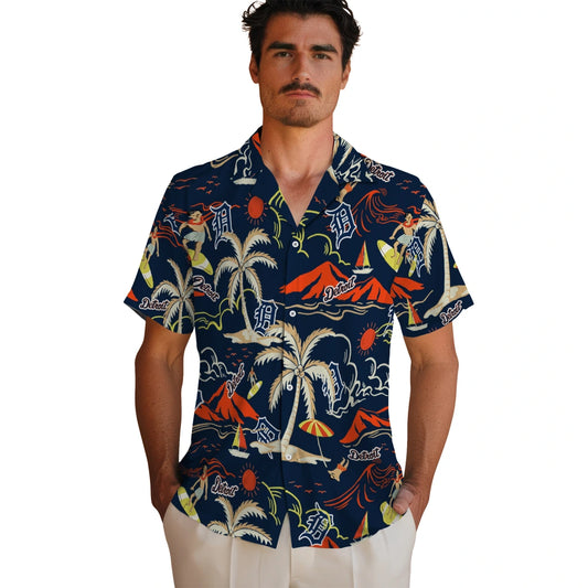 Detroit Tigers Hawaiian Shirt - Palm Tree Island | Moonbestprint