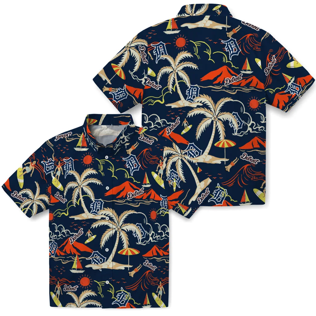 Detroit Tigers Hawaiian Shirt - Palm Tree Island | Moonbestprint