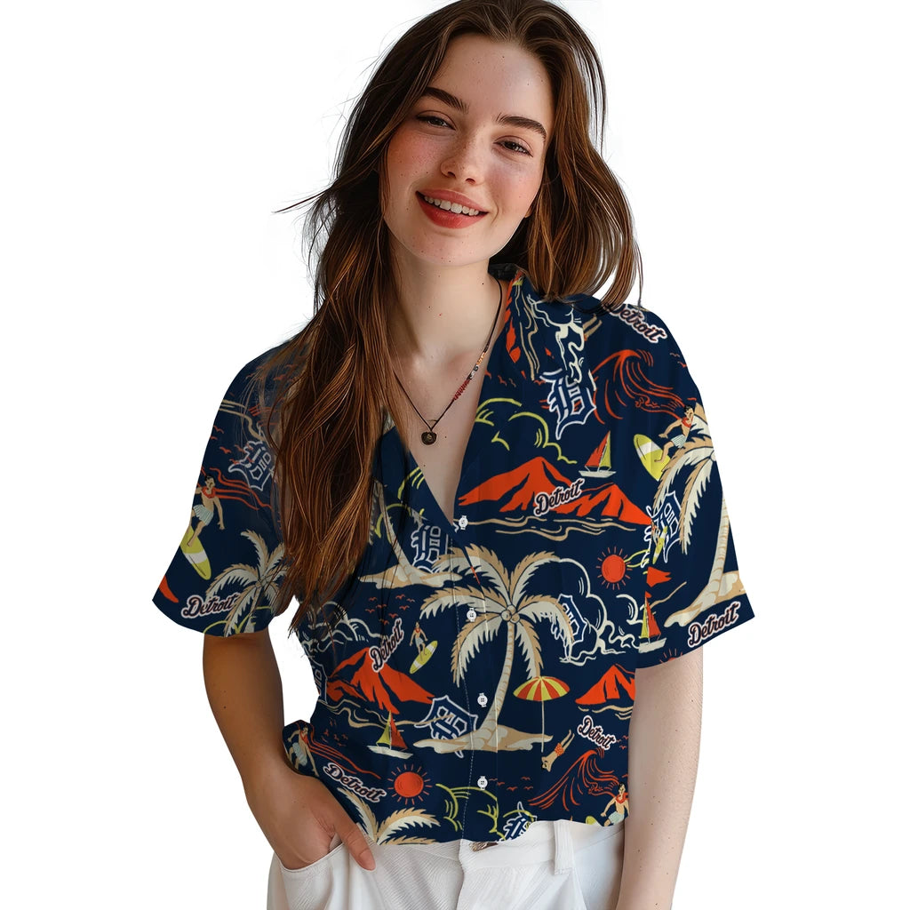 Detroit Tigers Hawaiian Shirt - Palm Tree Island | Moonbestprint