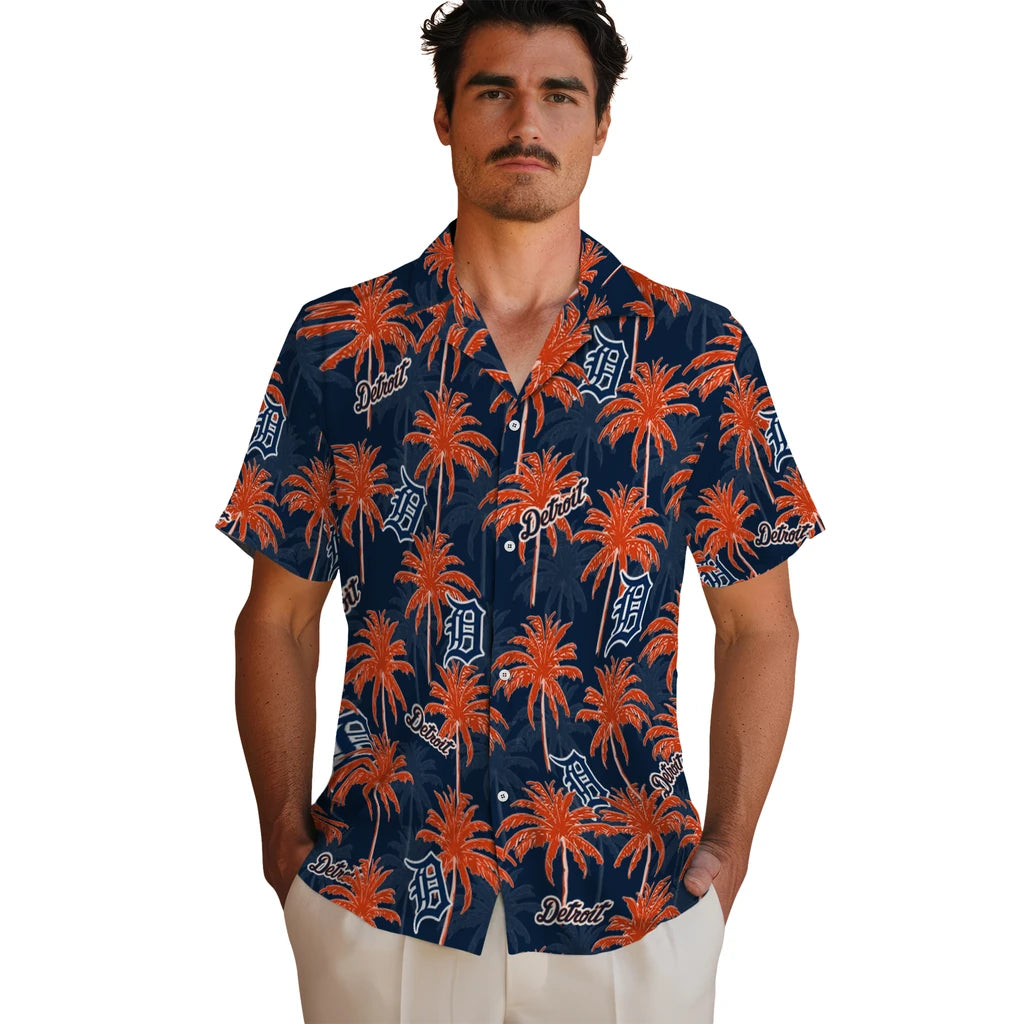 Detroit Tigers Hawaiian Shirt - Palm Tree Motif | Moonbestprint