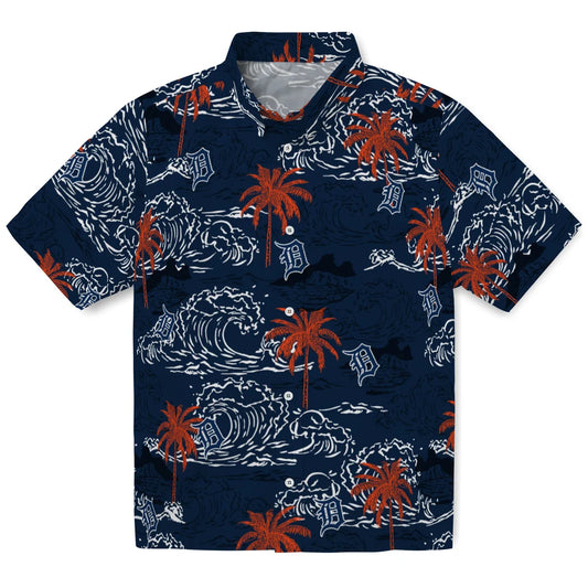 Detroit Tigers Hawaiian Shirt - Wave Palm | Moonbestprint