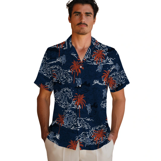 Detroit Tigers Hawaiian Shirt - Wave Palm | Moonbestprint