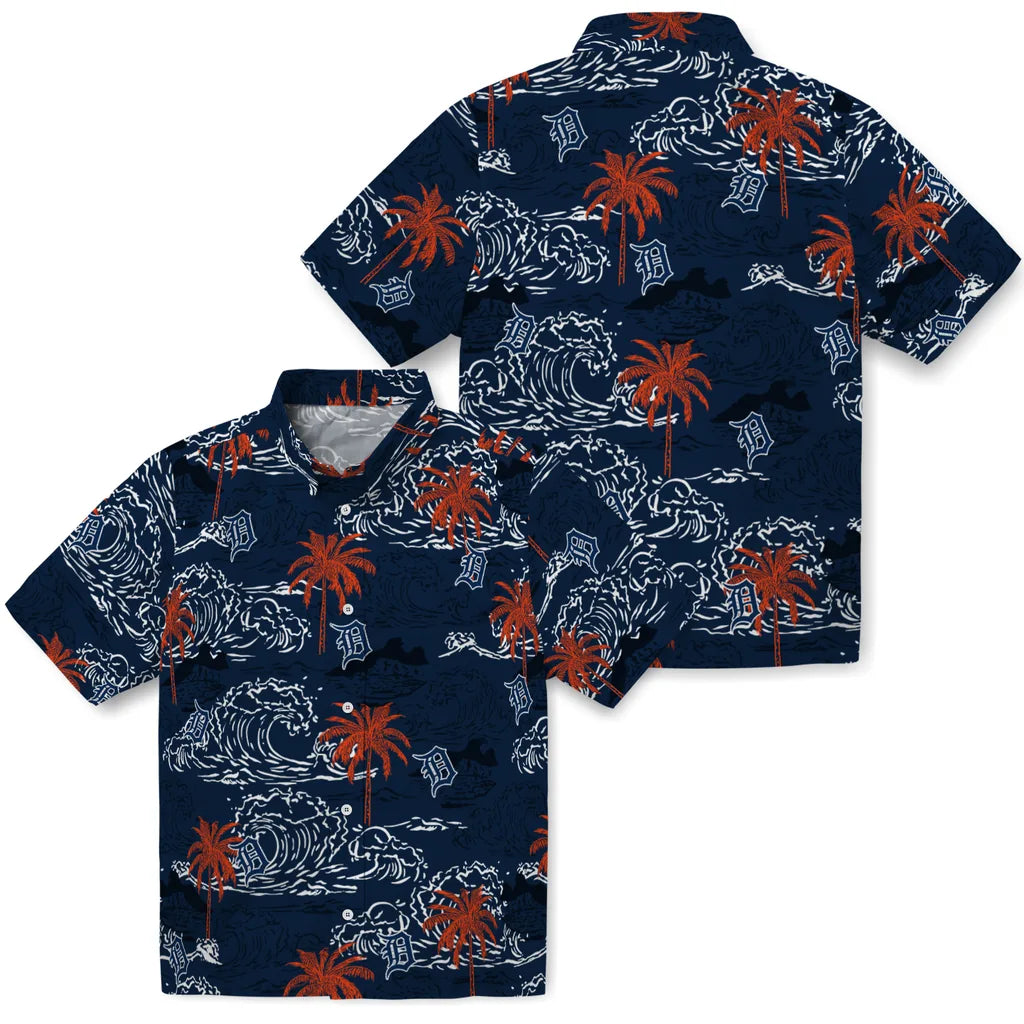 Detroit Tigers Hawaiian Shirt - Wave Palm | Moonbestprint