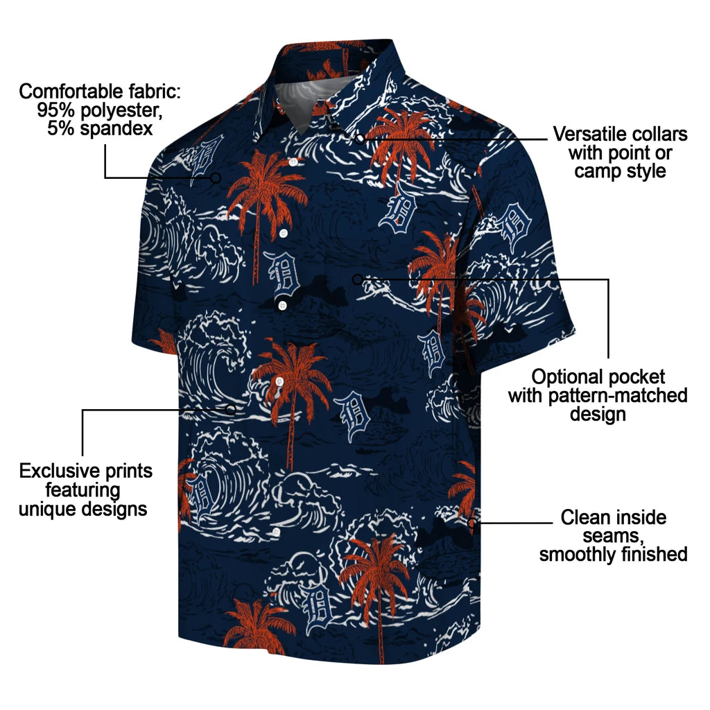 Detroit Tigers Hawaiian Shirt - Wave Palm | Moonbestprint