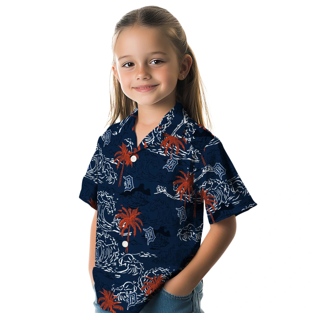 Detroit Tigers Hawaiian Shirt - Wave Palm | Moonbestprint