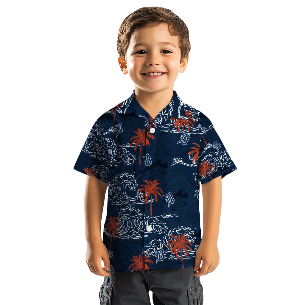 Detroit Tigers Hawaiian Shirt - Wave Palm | Moonbestprint